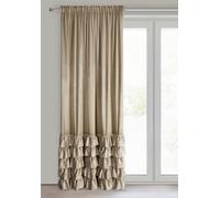 Eurofirany Carli Rideau en Velours avec Volants - 1 pièce - Opaque, occultant - Exclusif pour Salon, Chambre à Coucher - 140 x 250 cm - Beige foncé