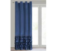 Eurofirany Carli Rideau en Velours avec Volants - avec œillets - 1 pièce - Opaque - Rideau Exclusif pour Salon, Chambre à Coucher - 140 x 250 cm - Bleu foncé