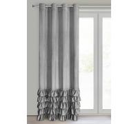 Eurofirany Carli Rideau en Velours avec Volants - avec œillets - 1 pièce - Opaque - Rideau Exclusif pour Salon, Chambre à Coucher - 140 x 250 cm - Gris