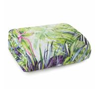 Eurofirany Couvre-lit 200 x 220 cm - Blanc et Vert - en Microfibre - Jeté de canapé - Décoration botanique Moderne - Décoration élégante de Chambre à