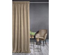 Eurofirany Kristi Rideau en Velours avec Galon Fronceur - 1 pc. Rideau Thermique, Rideau Occultant pour Chambre à Coucher, Salon, Salle à Manger, Densité 330g/m², 140x270 cm, Marron Clair