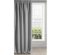Eurofirany Logan Rideau Occultant Extra Long-1 Unité, Passe-Tringle, Galon Fronceur, Blocage de la Lumière, Assombrissement de la pièce, Chambre à Coucher, Salon, Polyester, Argenté, 135x270 cm