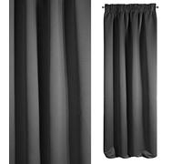 Eurofirany Logan Rideau occultant Opaque en Satin avec Galon fronceur Uni 1 pièce Moderne Salon Chambre Chambre d'enfant Polyester Noir 135 x 270 cm