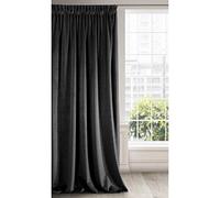 Eurofirany RIA Rideau Velours Doux à Galon Fronceur, 1 Pièce, Occultant Thermique pour Salon et Chambre, 140x270cm (L x H), Noir