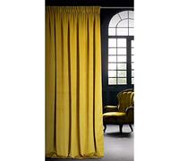 Eurofirany RIA Rideau Velours Doux à Galon Fronceur, 1 Pièce, Occultant Thermique pour Salon et Chambre, 140x270cm (L x H), Moutarde