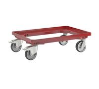 eurokraft | Plateau roulant professionnel | 600 x 400 mm | 4 roulettes pivotantes | dont 2 avec dispositif de blocage | rouge