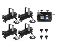EUROLITE, ensemble de 4 projecteurs PAR-20 Spot avec variateur de luminosité et réglage de la température de couleur (dim2warm), ainsi qu'un variateur LED DMX RDM EDX-4