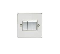 Eurolite Interrupteur 2 voies 10 A à 3 interrupteurs plats en acier inoxydable poli avec bascule assortie, bordure blanche