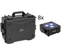 EUROLITE Set 8x AKKU Flat Light 3 bk + Mallette en plastique avec roulettes - Projecteurs à batterie