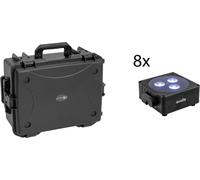 EUROLITE Set 8x AKKU Flat Light 3 sw + boîtier plastique avec trolley