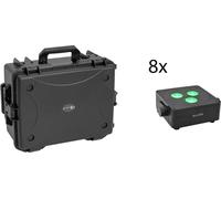 EUROLITE Set 8x AKKU IP Flat Light 3 sw + boîtier plastique avec trolley
