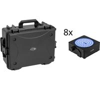 EUROLITE Set 8x AKKU IP Flat Light SMD sw + boîtier plastique avec trolley