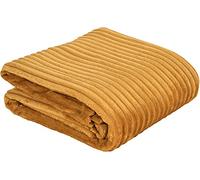 Euromat Couverture en flanelle microfibre - Jeté de lit - Rayures - 150 x 200 cm - Jaune miel