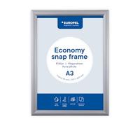 EUROPEL Cadre Clipsable A3 Aluminium Argent Profil 25mm, ouverture 4 côtés, film antireflet, portrait ou paysage, visserie incluse, pour bureau, école et restaurant