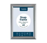 EUROPEL Cadre Clipsable A5 Aluminium Argent - Profil 25mm, coins en onglet, film antireflet, portrait ou paysage, visserie incluse, pour bureau, boutique et école