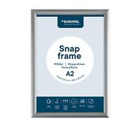 EUROPEL Cadre clipsable mural A2, Profil 25 mm, Argent, Aluminium anodisé et feuille anti-reflets, pour Affichages de posters et publicités, annonces, menus