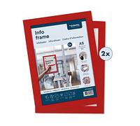 EUROPEL Cadre d'affichage autocollant magnétique en PVC, A5 rouge, set 2 pièces, adhésif repositionnable, visible recto-verso, portrait ou paysage, dimension hors-tout 238x176mm