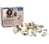 EUROPEL Lot de 50 Clips Badge 3-en-1 - Pince crocodile + épingle de sécurité + adhésif, métal anti-rouille, 23×13 mm, pour conférence, salon, école et entreprise