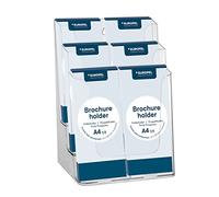 EUROPEL Porte-brochure en polystyrène transparent, format 1/3 A4 portrait, 6 cases, option montage mural, dimensions hors-tout 232x320x150 mm, Profondeur de remplissage par case 35 mm