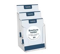 EUROPEL Porte-brochure multicases, support de prospectus 3 cases A4, Acrylique transparent, porte-brochure pour les bureaux, menu, dépliant, flyer