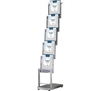 EUROPEL Porte-brochure sur pied, format 5 x A4, structure en aluminium pliable, bacs en acrylique transparent, socle en MDF 18mm, présentation 1 côté, avec sac de rangement ou de transport
