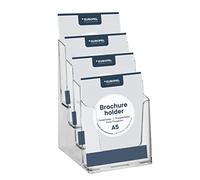 Europel Porte-Brochures A5 Transparent, 4 Compartiments, Mural ou à Poser | Polystyrène transparent, présentation étagée, 2 trous de fixation, bords arrondis, bureau accueil hôtel, intérieur