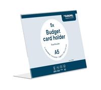 EUROPEL Porte-cartes Budget A5 Horizontal Lot de 5, Présentoir transparent en acrylique 1,5 mm, Support en forme L pour menus, listes de prix, informations et affichage