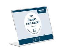 EUROPEL Porte-cartes Budget A6 Horizontal Lot de 10, Présentoir transparent en acrylique 1,5 mm, Support en forme L pour étiquettes de prix, cartes d’information et affichage