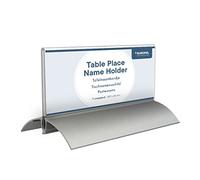 EUROPEL Porte-nom de table, Acrylique transparent, 61x150mm, Base Aluminium, Lot de 2