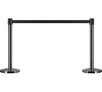 EUROPEL Potelet de barrière métal, 11 kg, Stable, Enrouleur et sangle noire longueur 250 cm, Socle acier chromé, Guidage file d'attente, Fermeture d'accès, Hôtel, Restaurant, Centre commercial