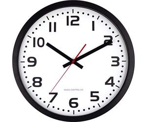 Eurotime Horloge murale radio-pilotée 40 cm avec cadre en métal noir, verre véritable, cadran transparent à 12 chiffres, changement automatique de l'heure et de l'heure, pour salon ou bureau, secondes