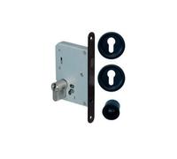 EUROWALE kit serrure de porte coulissante - Poignée noire - Cylindre profil Euro - Type I