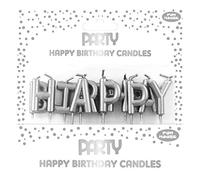 EUROWRAP 24327-SC - Bougies Lettres Happy Birthday Métallisées Argent