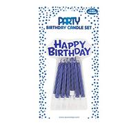 Eurowrap 26571-BC - Un Lot De 12 Bougies D'Anniversaire + 12 Porte-Bougies + Un support "Happy Birthday"- Couleur : Bleu - Bougies D'anniversaire, Anniversaire, Happy Birthday