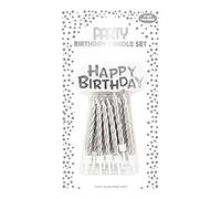 EUROWRAP 26574-SC - Lot 12 Bougies Argent + 12 Supports Happy Birthday