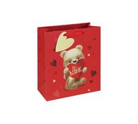 Eurowrap Be Mine Sac cadeau de taille moyenne pour la Saint-Valentin avec étiquette en forme de cœur dorée, finition aluminium et poignées gros-grain - Emballage cadeau romantique pour la