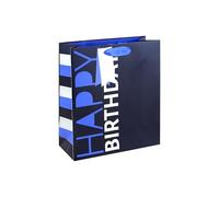 Eurowrap Sac cadeau d'anniversaire de taille moyenne avec texte vertical, finition aluminium et poignées en ruban gros-grain - Emballage cadeau d'anniversaire pour hommes et garçons