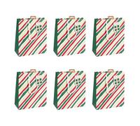 Eurowrap - X-30882-3Cpack - Un lot de 6 sacs cadeaux Noël - Formats moyens 21,5x10,2x25,3cm - Rayures - Qualité supérieure, résistant :210g - idéal pour : livre, jeux, petits coffrets