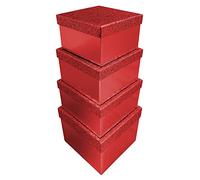 Clairefontaine Boîtes cadeaux Pailleté rouge – Lot de 4, tailles 16–22 cm