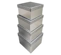 Clairefontaine Boîtes cadeaux Pailleté argent – Lot de 4 empilables