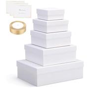 EUSOAR Boite Cadeau Blanche - Lot de 5 Pièces Boite Cadeau avec Couvercle - Blanc Carton Cadeaux Emballage Coffret avec Cartes Cadeaux et Ruban - Gift Boxes Mariage Anniversaire