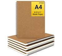 EUSOAR Lot de 6 carnets de notes à spirale, format A4, 21,6 x 27,9 cm, 120 pages à couverture rigide, carnet vierge non ligné pour étudiant, bureau, école, journal intime, dessin, écriture, marron