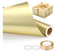 EUSOAR Papier Cadeau Rouleau Doré - Wrapping Paper Set - 1 Roll Papier Cadeau Mat 43cm x 10m, 1 Rouleau Ruban, 2 Adhésif Double Face - Emballage Cadeaux Anniversaire Doré