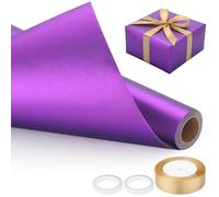 EUSOAR Papier Cadeau Violet - 43cm x 10m Emballage Cadeaux Rouleau, 1 Ruban, 2 Ruban Adhésif Double Face - Rouleau Gift Wrapping Paper Mat pour Anniversaire Fleurs Cadeaux