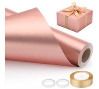 EUSOAR Rouleau Papier Cadeau - 1 Papier Emballage Or Rose 43cm x 10m avec 1 Rouleau Ruban, 2 Ruban Adhésif Double Face - Matte Gift Wrapping Paper pour Mariage Bouquets