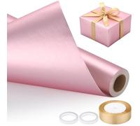 EUSOAR Rouleau Papier Cadeau Rose - Set 1 Emballage Cadeaux Rose 43cm x 10m, 2 Ruban Adhésif Double Face, 1 Ruban - Rouleau Wrapping Paper Mat pour Bouquets Mariage