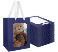 EUSOAR Sac Cadeau avec Fenêtre - 50 PCS Pochette Cadeaux de Anse - Bleu Foncé Kraft Paper Bags avec Poignée - 18x13x25cm 230GSM Sacs en Papier - Gift Bag pour Party Anniversaire Shopping