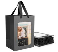 EUSOAR Sac Cadeau Noir - 50 PCS Sac Papier avec Fenêtre - 18x13x25cm Pochette Cadeau Gift Bag - 230GSM Sac Kraft avec Poignée - Sac Cabas Emballage Cadeau - Sac en Papier Noir