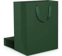 EUSOAR Sac Cadeau Vert - Lot de 10 Sac Kraft Cadeau Vert Foncé M 20x10x28cm - Green Gift Bags - 230GSM Pochette Emballage en Papier Vert Moyen Format Premium Anniversaire Homme Mariage Noël
