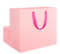 EUSOAR Sac Cadeaux Rose Grand Format - 20 Pièces 230GSM Sachet Kraft avec Poignée - Sacs Cadeau L 32x11.5x28cm - Pink Gift Wrap Bags - Papier Pochette Emballage Cadeau Mariage Anniversaire Femme